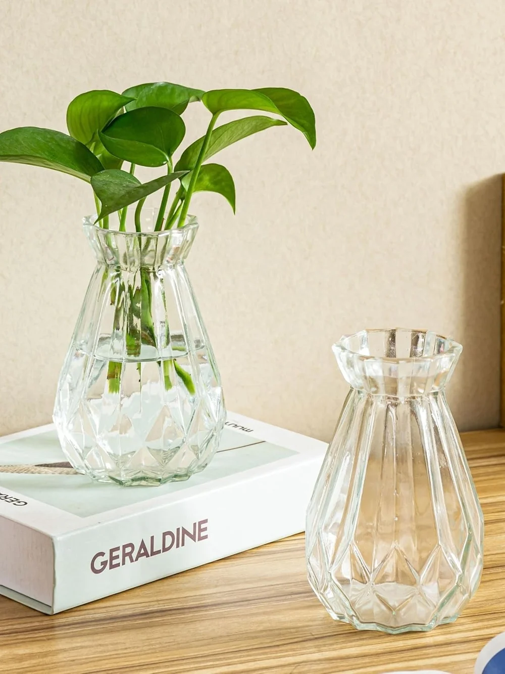 MyGift Mini Set of 6 Diamond-Faceted Clear Glass Bud Vases